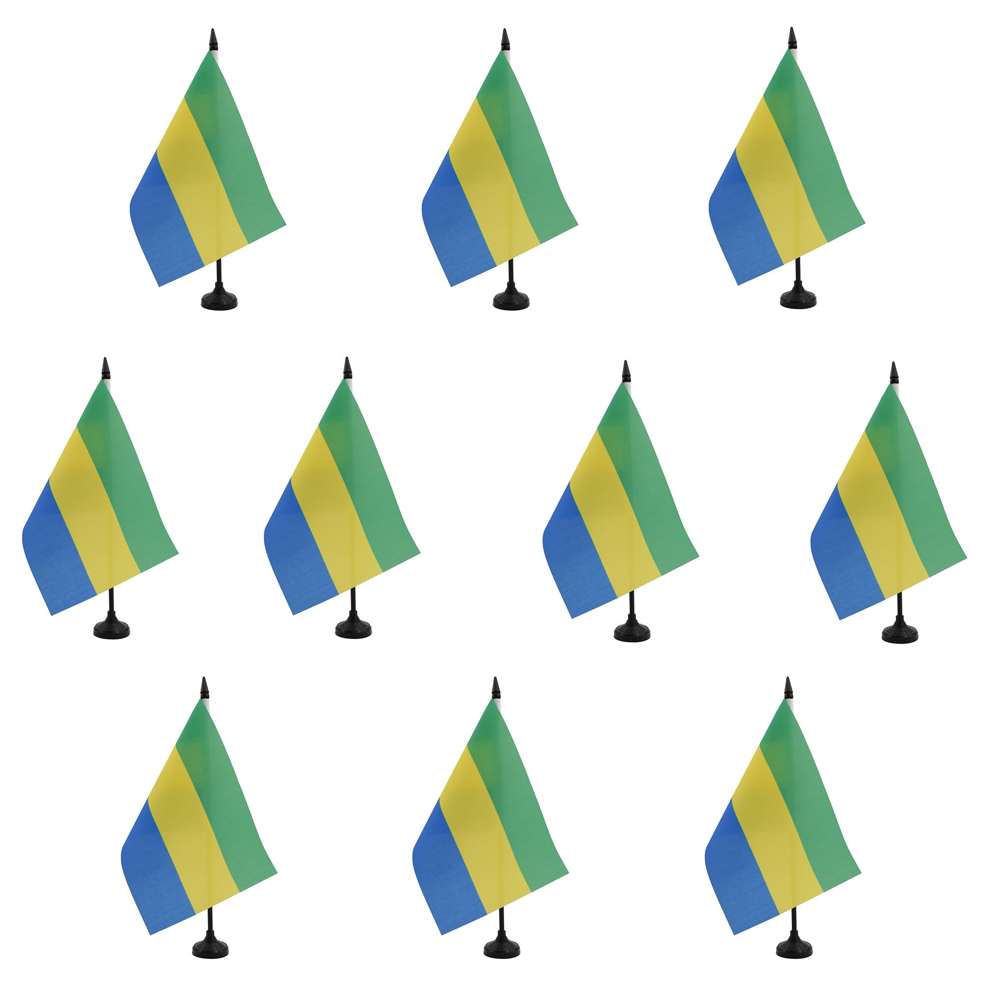AZ FLAG - Set of 10 Gabon Table Flag 5'' x 8'' - 10 Small Gabonese Office Flags 100% Polyester 21 x 14 cm - Mini Desk Flag with 10'' Pole and Black Plastic Base