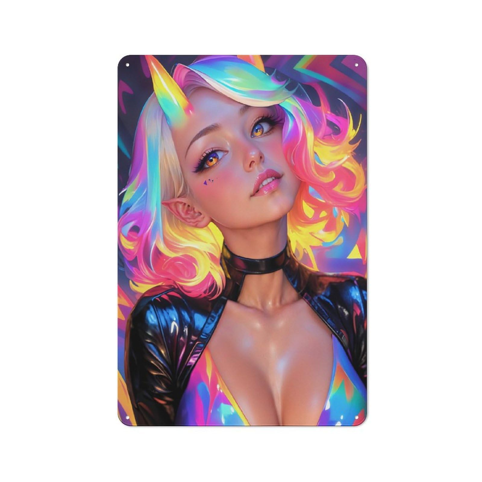 Junmoney Girls Style-3 Vintage Metal Plaque 30X20cm Featuring Rainbow Demon For Home Bar Wall, A Metal Wall Feature For Home Bars And Entertaining Spaces
