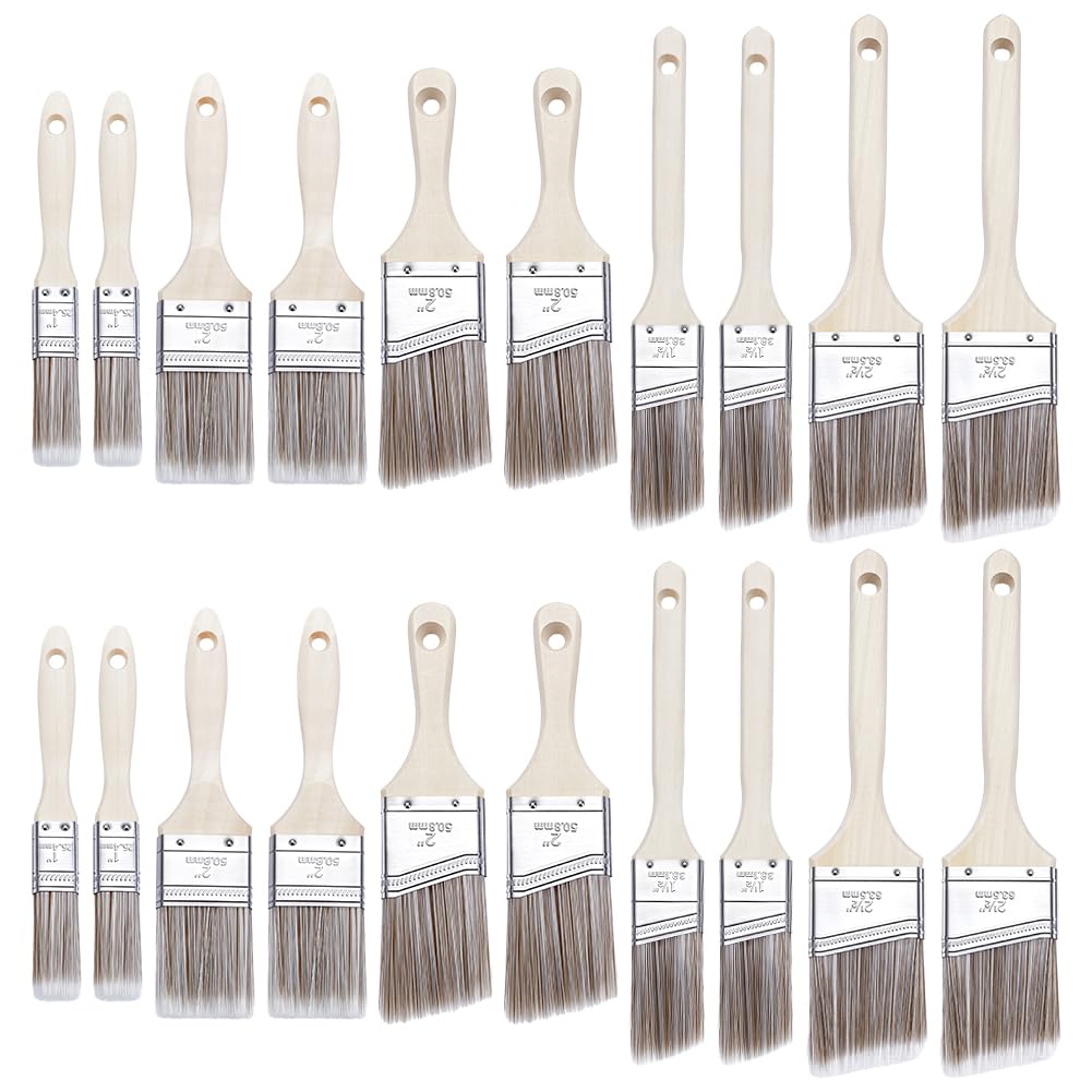 Set di 10 pennelli per la casa (2,54,5,08,3,81,6,35 cm), set professionale di pennelli angolati con manico in legno, per pareti in lattice e colori ad olio e smalti per