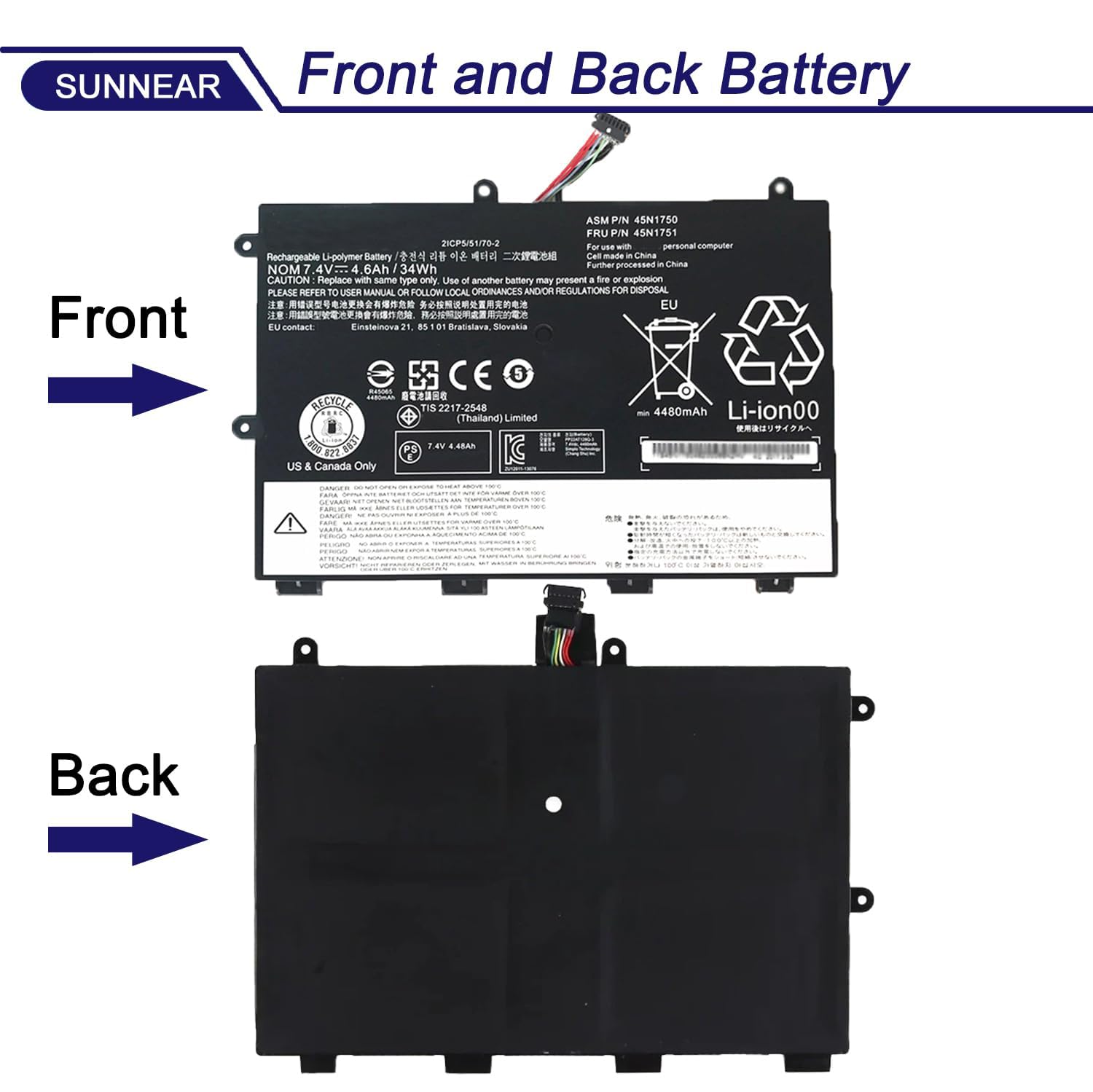Amazon.com: SUNNEAR 45N1750 45N1751 Laptop Battery Replacement for