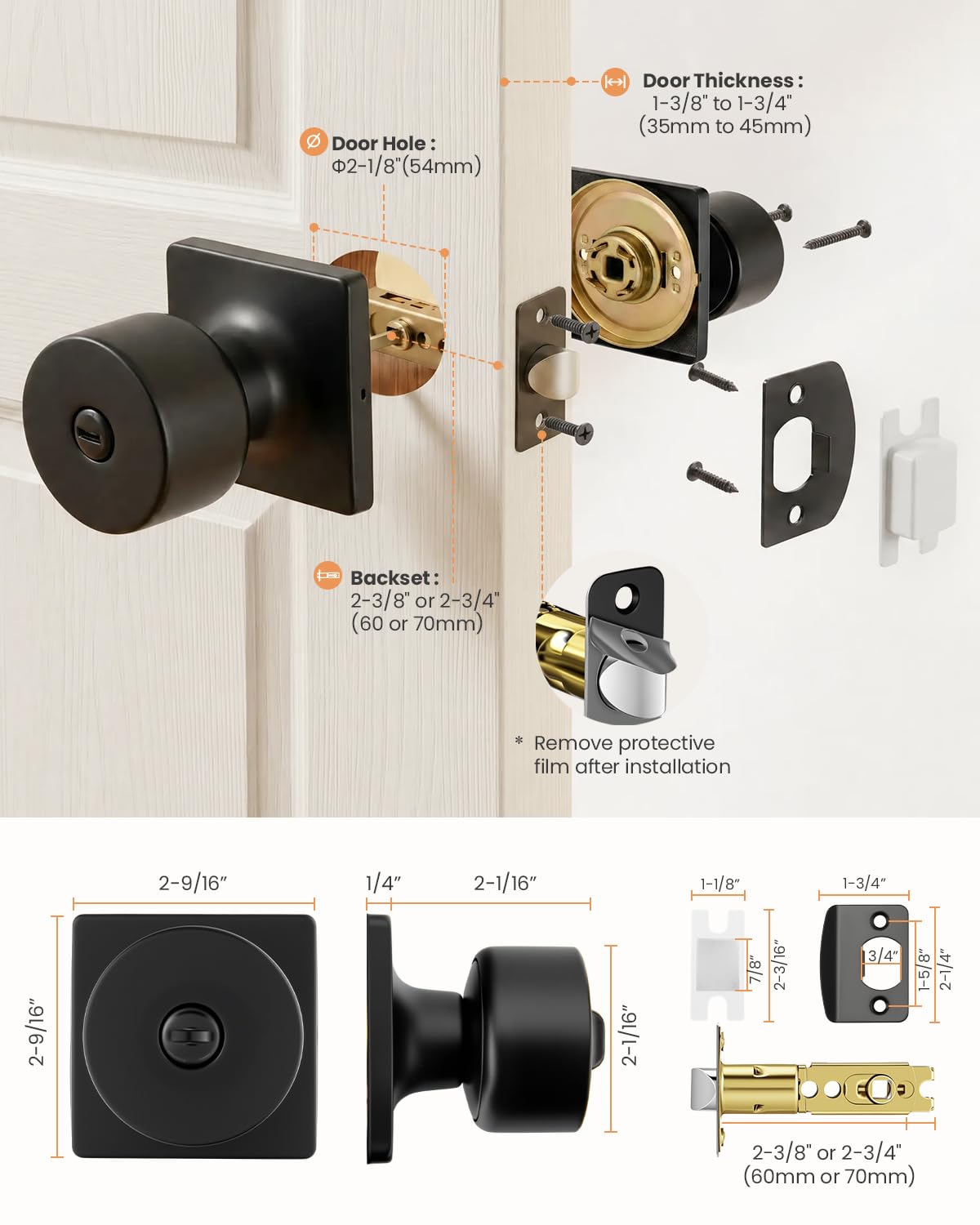Black Privacy Door Knobs - 10 Pack -6 Black Privacy Door Knobs - 10 Pack -6