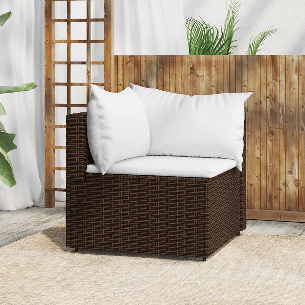 vidaXL Divano Angolare da Giardino con Cuscini in Polyrattan Marrone