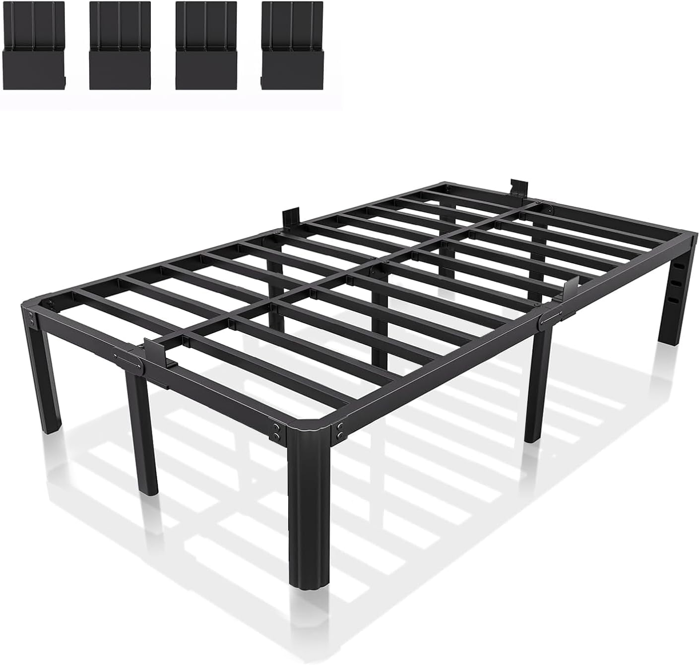14 Inch Metal Bed Frame Full Size, Heavy Duty Balck Platform Full Size Bed Frame with Round Corner Legs, Mattress Slide Stopper, No Box Spring Needed, Easy Assembly Black Full
