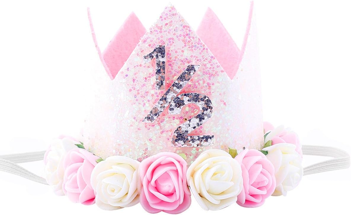 Maticr Flower 1/2 Birthday Crown Floral Half Bday Crown Princess Tiara Cake Smash Photo Prop …