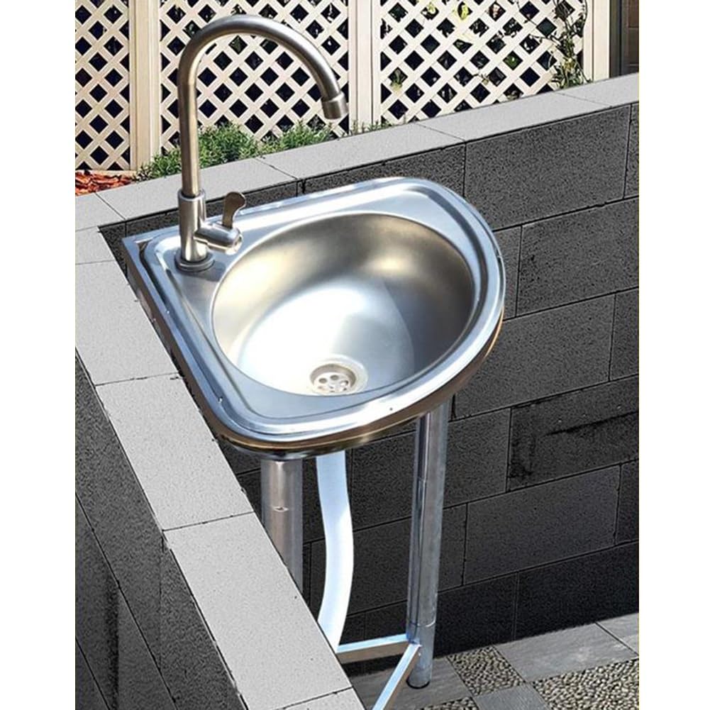 Freistehendes Waschbecken aus Edelstahl Eck-Badezimmer Waschbecken für kleinen Raum Einschalen-Spülbecken für den Hausgebrauch(Kit-C)