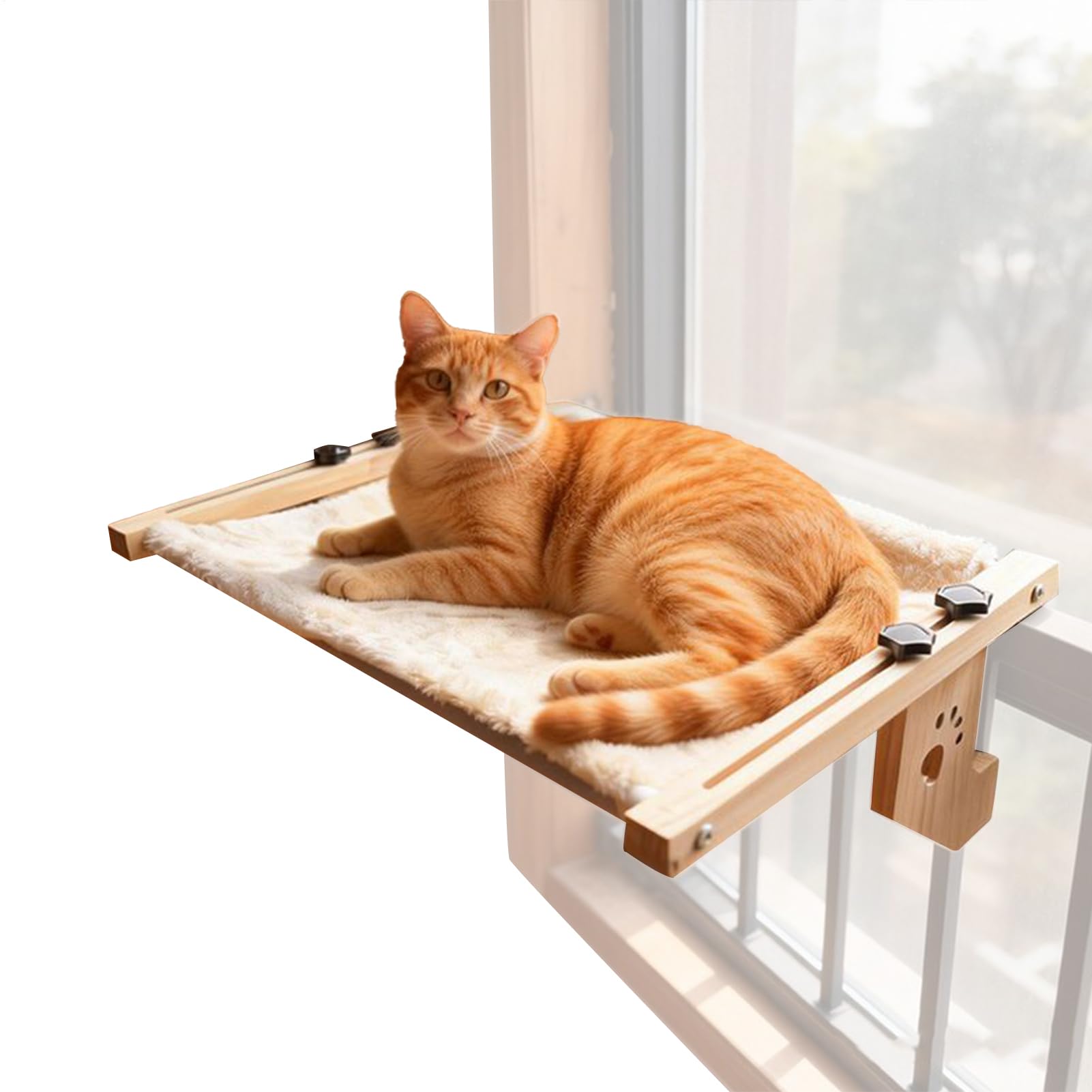 Hamaca De Ventana para Gatos - Reposadero de Madera para Descanso,con Una Suave para Hamaca De Ventana De Gatos En Interior - para Uso En Pared, Interior, Habitación, Apartamento Y Balcón