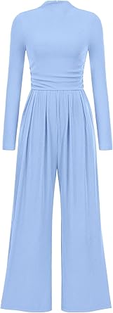 PRETTYGARDEN Jumpsuits For Women Dressy Fall Fashion Clothing 2025 Long Sleeve Mock Neck Date Night Rompers Business Outfits