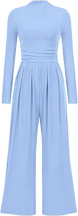 PRETTYGARDEN Jumpsuits For Women Dressy Fall Fashion Clothing 2025 Long Sleeve Mock Neck Date Night Rompers Business Outfits
