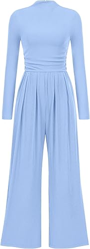 PRETTYGARDEN Jumpsuits For Women Dressy Fall Fashion Clothing 2025 Long Sleeve Mock Neck Date Night Rompers Business Outfits