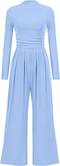 PRETTYGARDEN Jumpsuits For Women Dressy Fall Fashion Clothing 2025 Long Sleeve Mock Neck Date Night Rompers Business Outfits