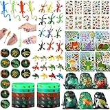 Paterr 94 Pcs Reptile Party Favors Reptile Birthday Party Supplies Decorations Include Gift Bags Slap Bracelets Badges Tattoos Stickers frog Lizard Toys Stretchy Sticky Toys for Boy Girl