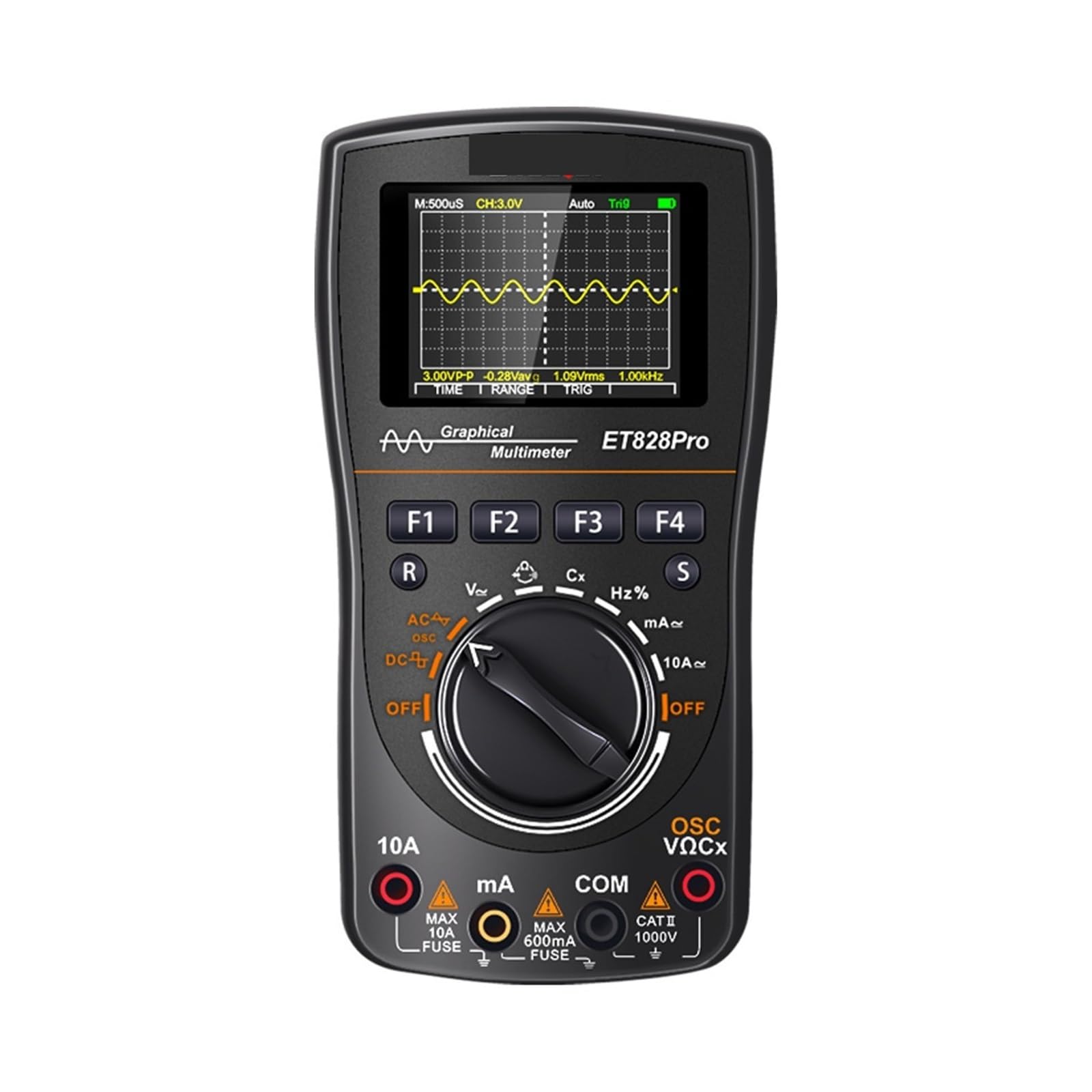 Osciloscopio Digital Osciloscopio portátil ET828Pro de 10MHz, Herramienta Prueba multímetro True RMS 6000 Cuentas