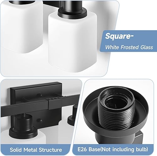Miniatura 2 de Lámpara de tocador de baño de 4 luces, moderna lámpara de baño negra mate con vidrio esmerilado cuadrado, apliques de pared sobre espejo de baño,