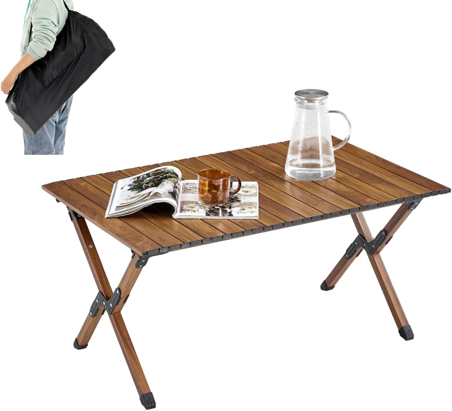 Lightweight Aluminum Folding Table Outdoor Indoor - 37x23.43 Inch Roll-Up Portable Camping Picnic Table for Beach, BBQ, Patio