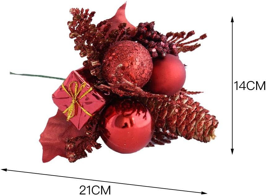 DAMEING 6Pcs Glitter Christmas Picks Artificial Floral Picks with Christmas Ball Decorative Present Box, Artificial Pine Cones Christmas Crafts for Holiday Party Home