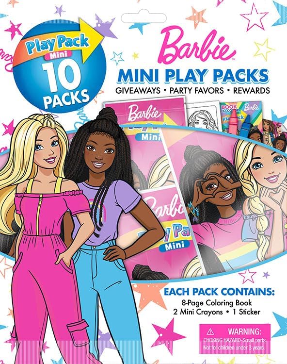 Barbie Play Packs | Barbie Party Favors Goodie Bags | Grab & Go Each with Coloring Book, 2 Mini Crayons, and Sticker Sheet Goody Bag | Officially Licensed | 10-Pack