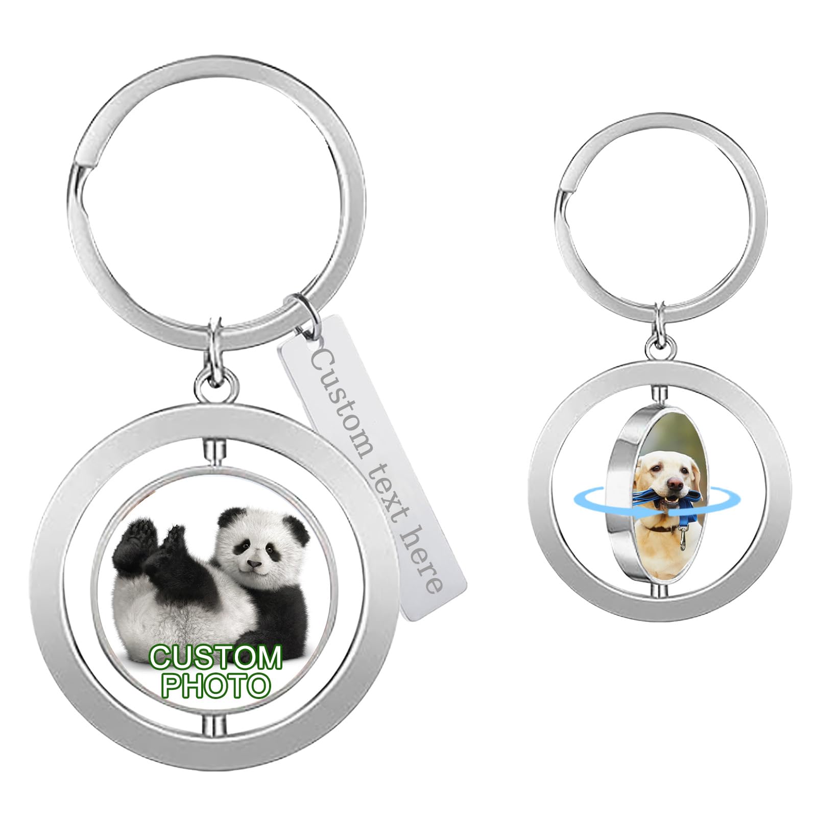 Qsz Unisex Spin All Inclusive Personalised Photo Keyring Custom Keyrings With Engraved Photo Text Personalized Gifts For Men Boyfriend Dad Friend (Spin All Inclusive)