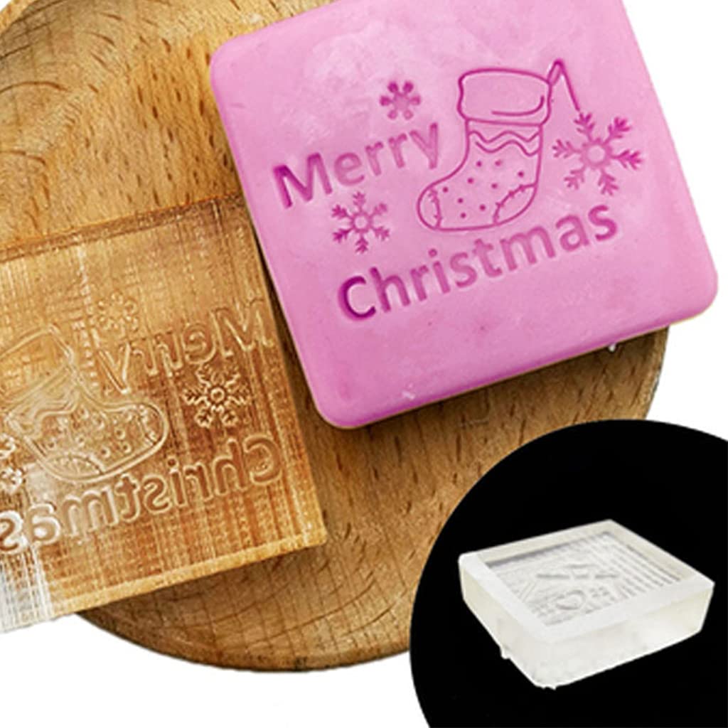 Christmas Pattern Acrylic Soap Stamp Transparent Natural Imprints Stamp Natural Organic Soap Making Supplies Clear Embossing Stamps for Clay Card Making