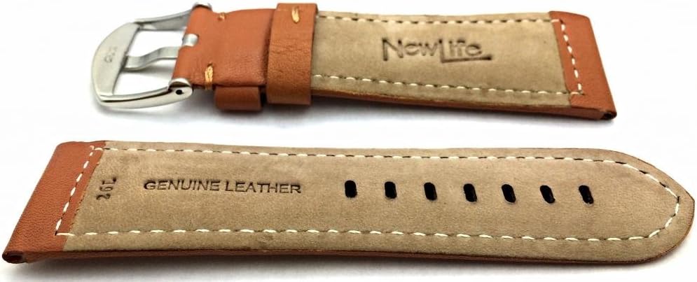 NewLife 26mm Long, Brown Leather Watchband Compatible with Panerai Watch | Soft, Smooth, Medium Padded Replacement Watchstrap Bracelet (Mens Long Length)