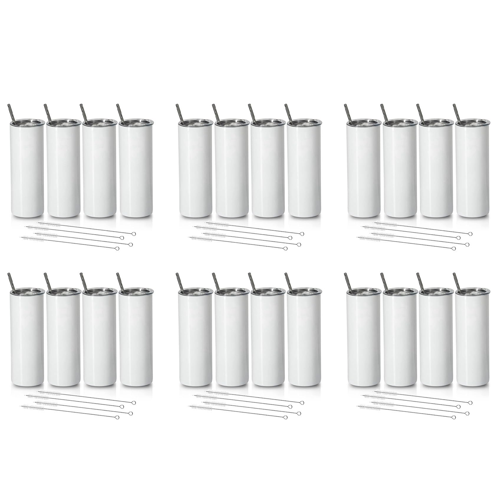 Aundhegrtt Sublimation Tumblers 20 Oz Skinny Straight,Stainless Steel Sublimation Blanks Skinny Tumbler,with Lid and Straw,24 Pack