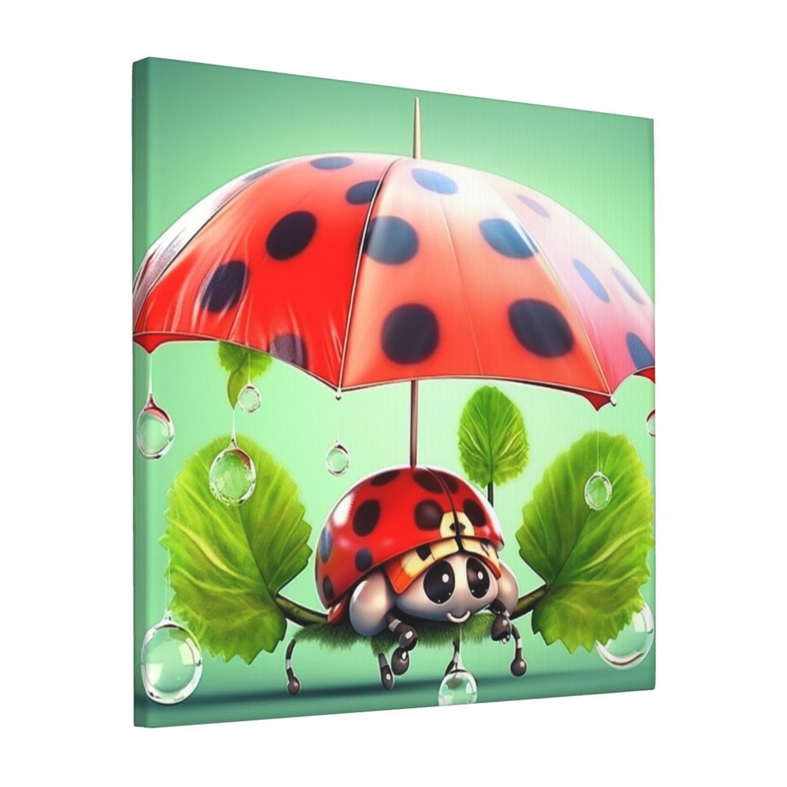 Funny Ladybug Holding Umbrellas Canvas Wall Art for Living Room Wall Decor 12"x12" Modern Artwork Painting Pictures Hanging Canvas Prints Aesthetic Wall Art for Bedroom Bathroom Office Wallart Decor
