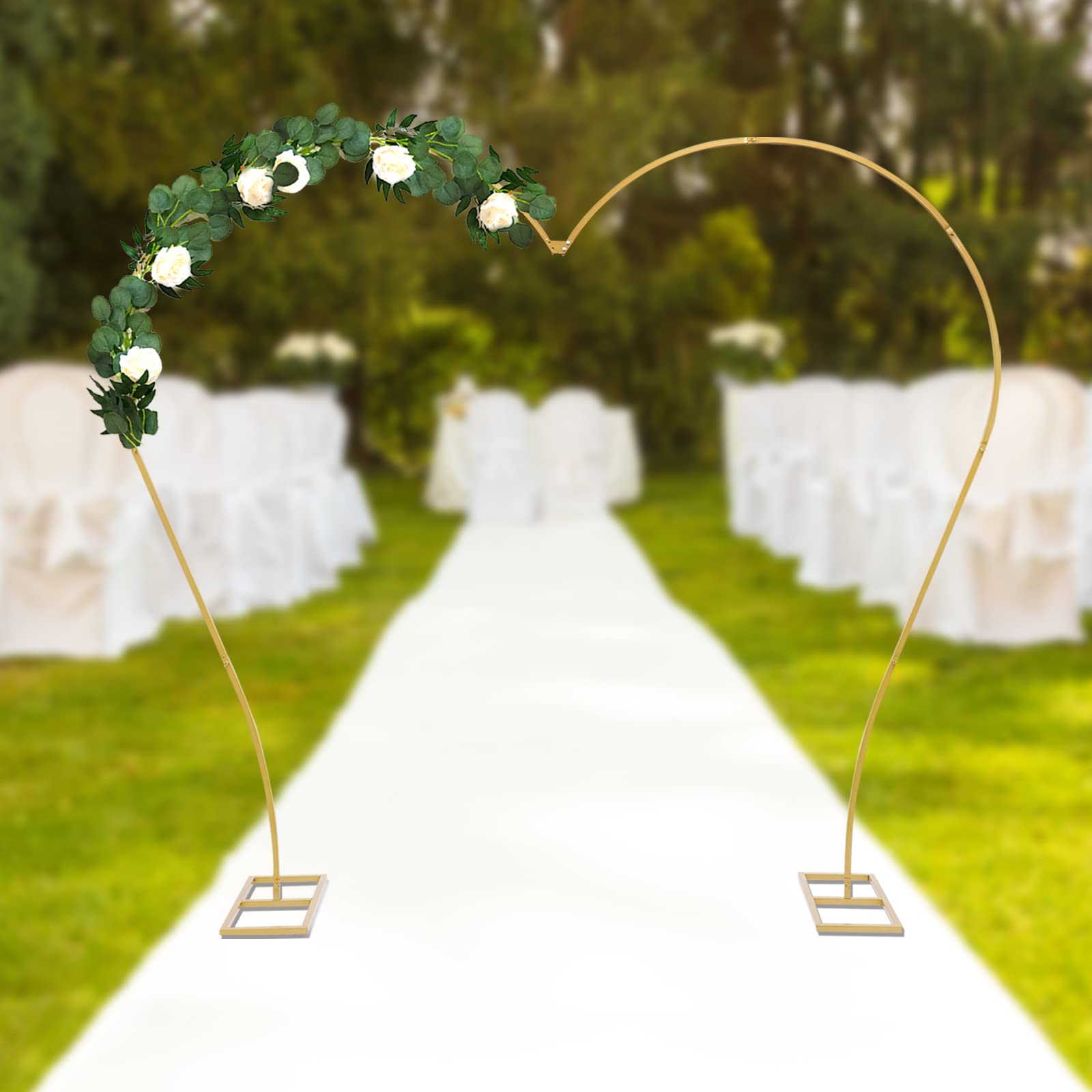 Kit de marco de globos en forma de corazón, arco de globos, jardín, arco de metal blanco, arco de boda, arco de boda, para fiesta de cumpleaños, boda, decoración de jardín (dorado)
