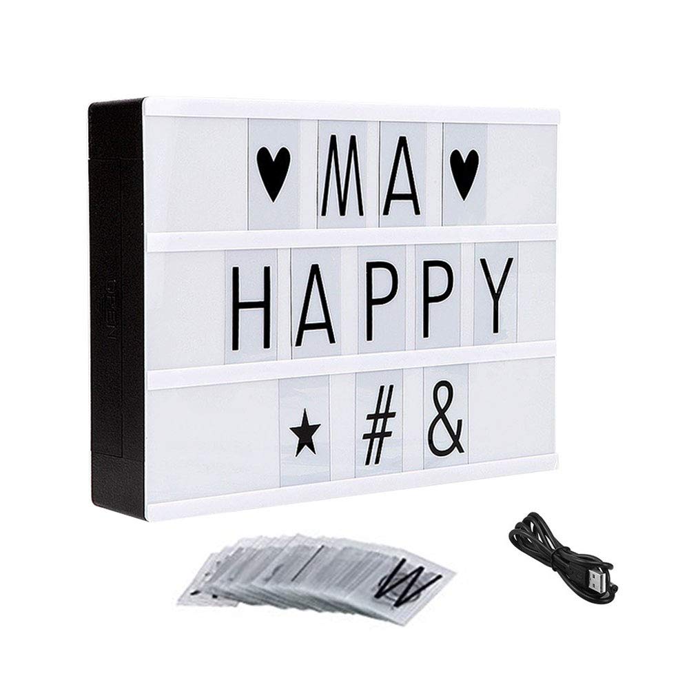 A4 Cinematic Light Box Sign, longdafei Light Up Boxes with 96 Letters, Numbers & Symbols USB Cable for Room Party Wedding Birthday Family Shop Decoration