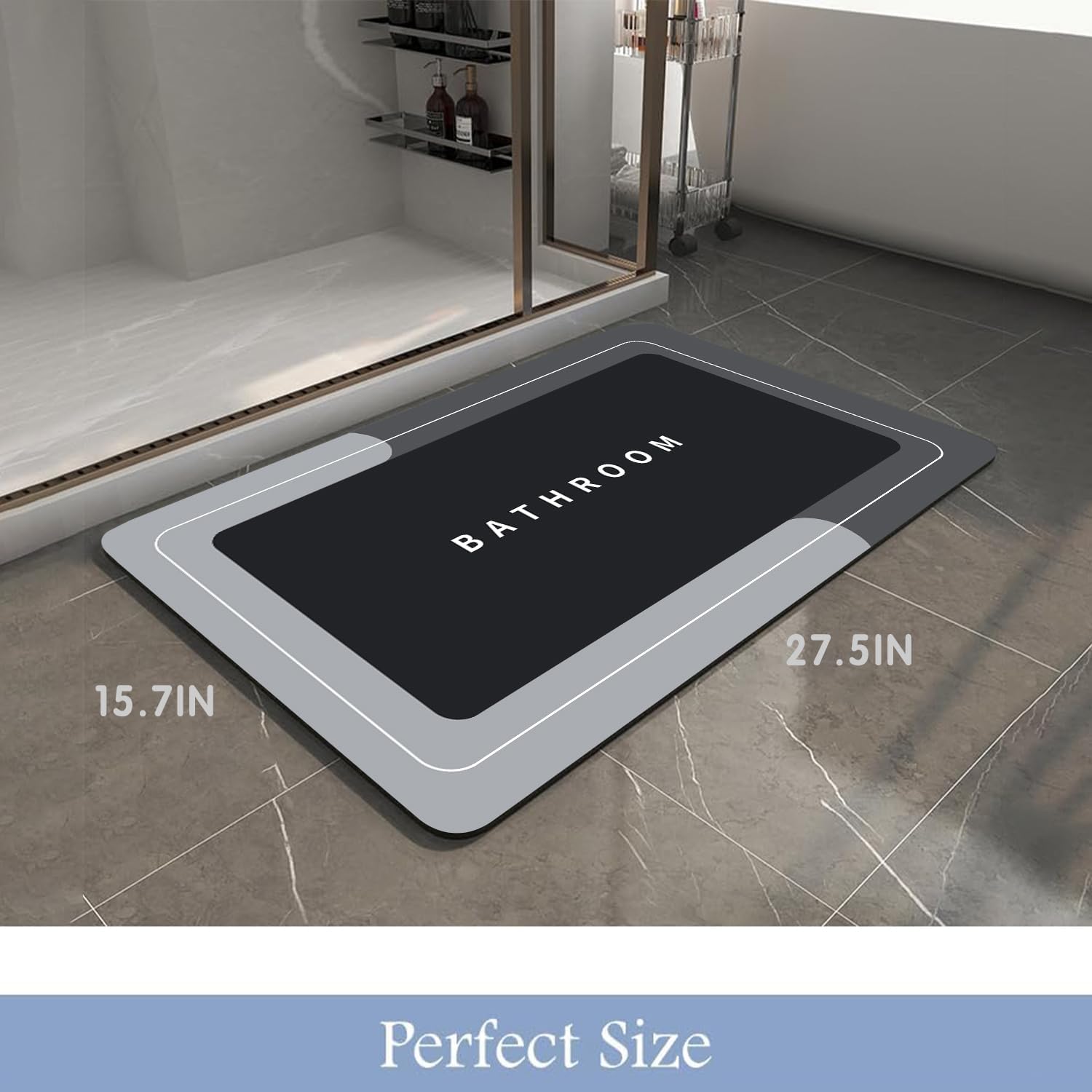 Bath Mat, Quick-Drying Non-Slip Thin Bathroom mat Super Absorbent Bath mats Rug-Bath Mats for Bathroom Floor Bathtub Vanity-Bathmat Bath Rug Easy Care Black 27.5" x15.7"