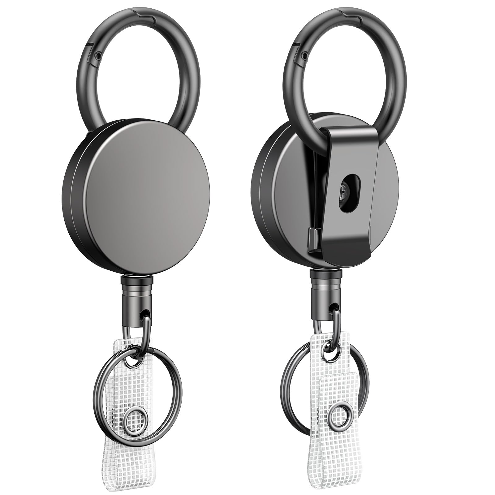 Uniclife 2 Pack Heavy Duty Metal Retractable Badge Reel for Badge Holder Retractable Keychain All Metal Casing with Stainless Steel Spring Coil 27.5"