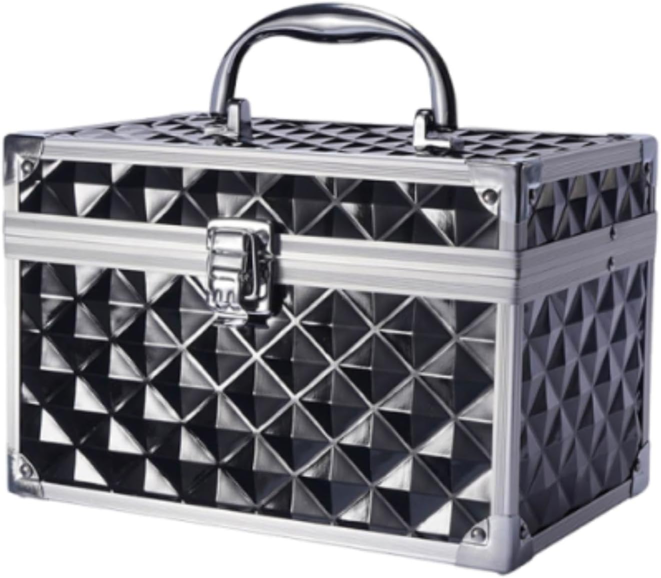 Makeup Case Portable Organizer Cosmetic Storage Box Lockable Skincare Holder with Handle PVC Material Suitable for Home Women Giving, Black
