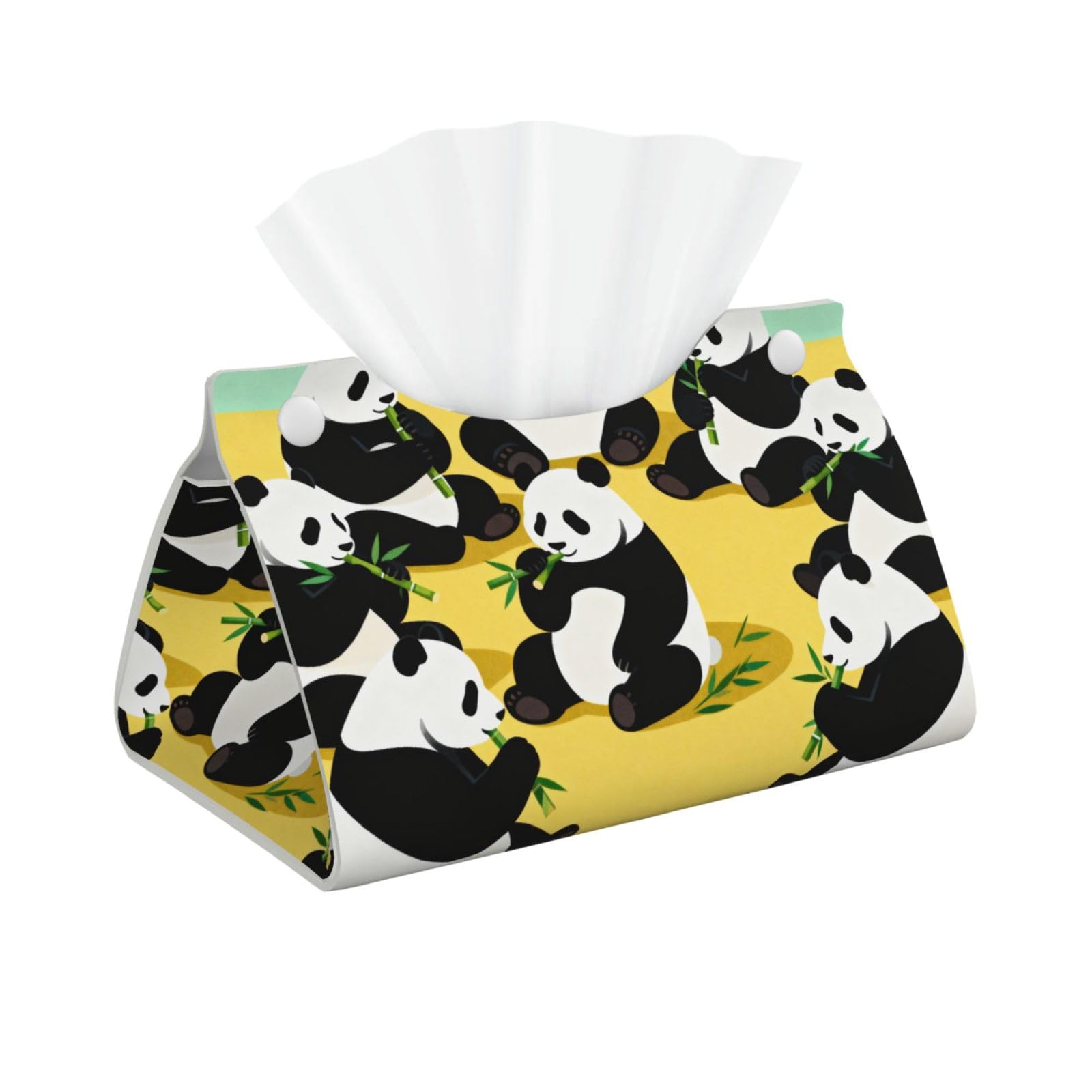 Panda eating Long Leather Tissue Box Cover-Waterproof PU Leather Tissue Holder for Bathroom, Decorative Rectangular Tissue Case