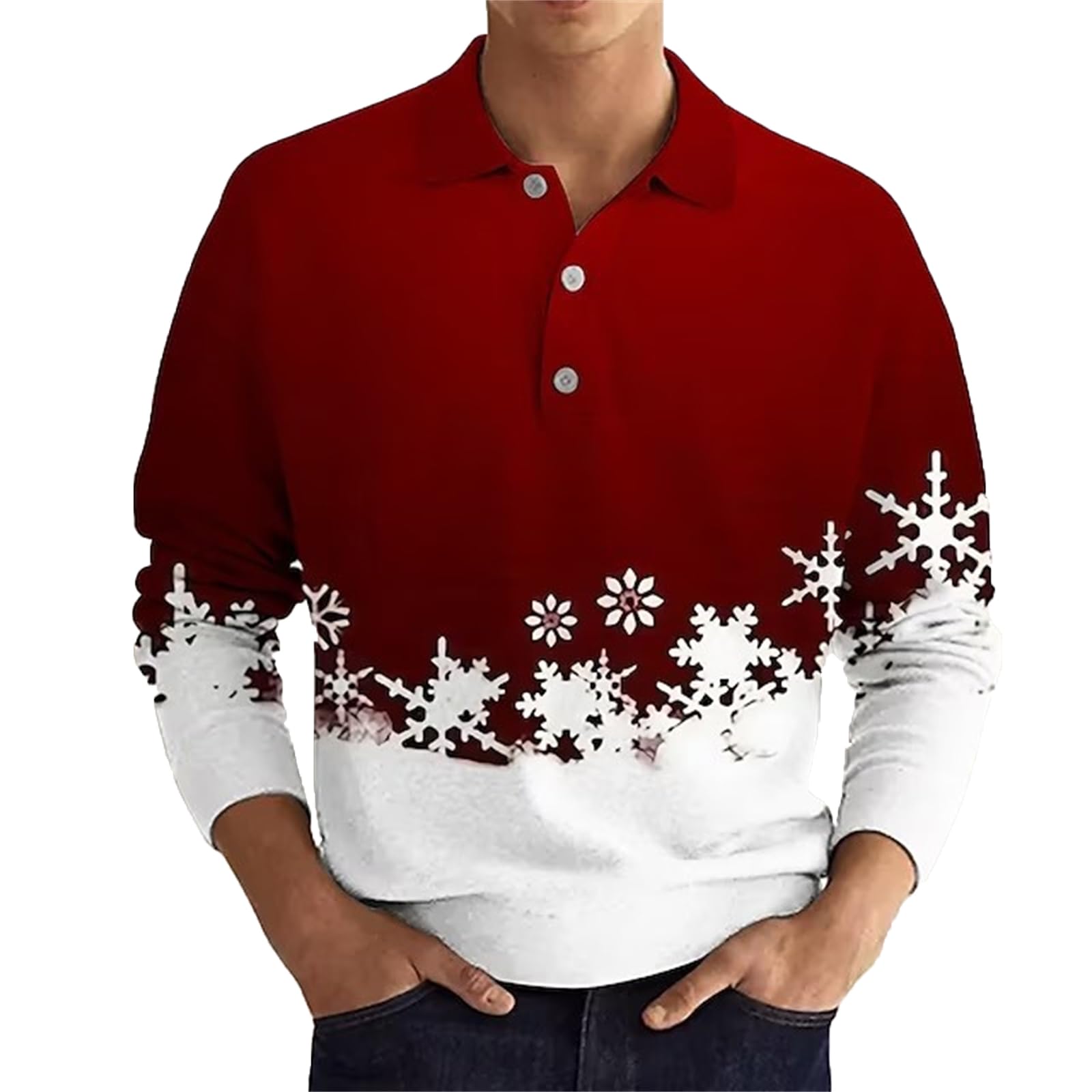 Famesale Men's # 1 Christmas 3D Printed T Shirt Polo Shirt Long Sleeve Casual Retro Lapel Button Down Polo Tee Tops