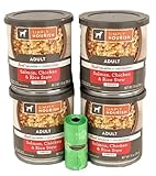 SIMPLY NOURISH Adult Dog Salmon, Chicken & Rice Stew Shreds. Four Ten Ounce Cans. Biggs Dog Waste Roll