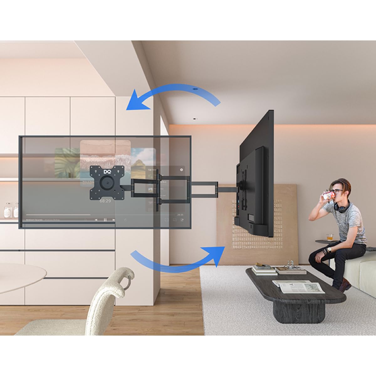 Soporte de Pared para TV DQ Rotate XL - extralargo Brazo Giratorio, Soporte, Barra giratoria flexibilidad para TV de tamaño Medio, Soporte para TV (Negro, 70 cm / 25 kg)