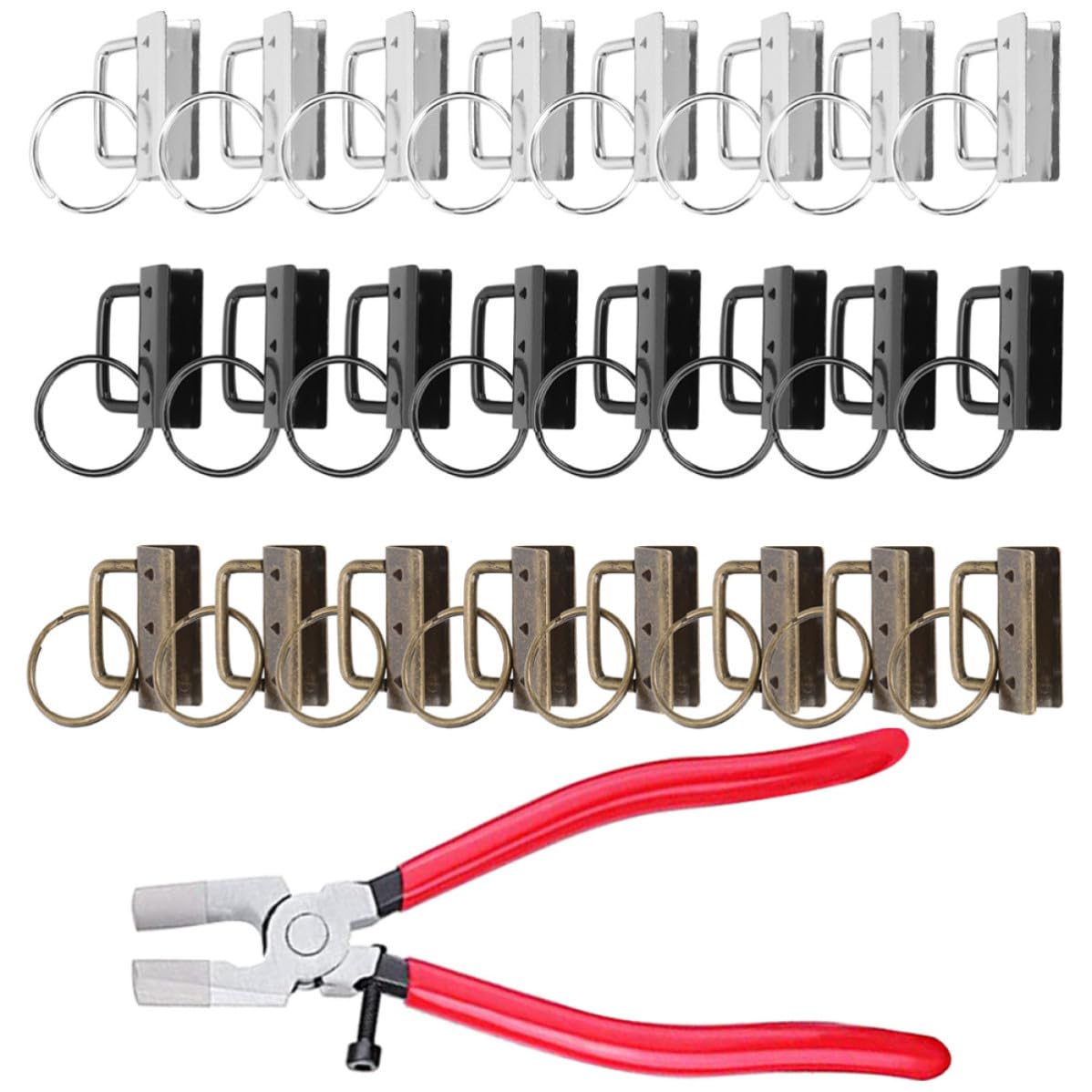 Set 1 Pezzo Portachiavi in Ferro con Fermagli per Nastro da 32mm, 30 Clip per Chiavi per Fai da Te e Creazioni Artigianali