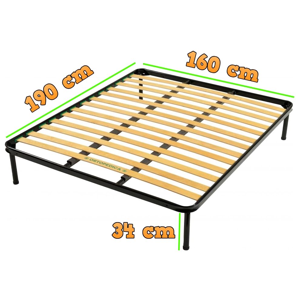 Generico Rete Letto Matrimoniale 160x190 cm – Ortopedica e Resistente – Doghe in Legno Multistrato, Telaio in Ferro Robusto – Made in Italy, Qualità 100% Italiana