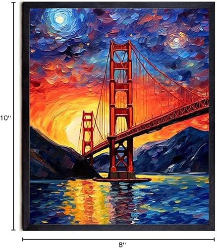 Miniatura 8 de Bestbuddy Pet 8X10 Noche estrellada sin marco Puente Golden Gate San Francisco Landmark California Tourist World Tour Familiar Pintura al óleo