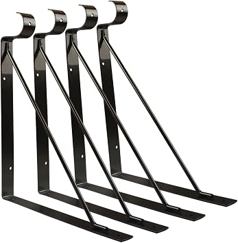 4 Packs of Heavy Duty Closet Shelf and Rod Bracket, Eau Black Closet Shelf Bracket with Rod Support Great for Both Shelf Storage and Closet Rod