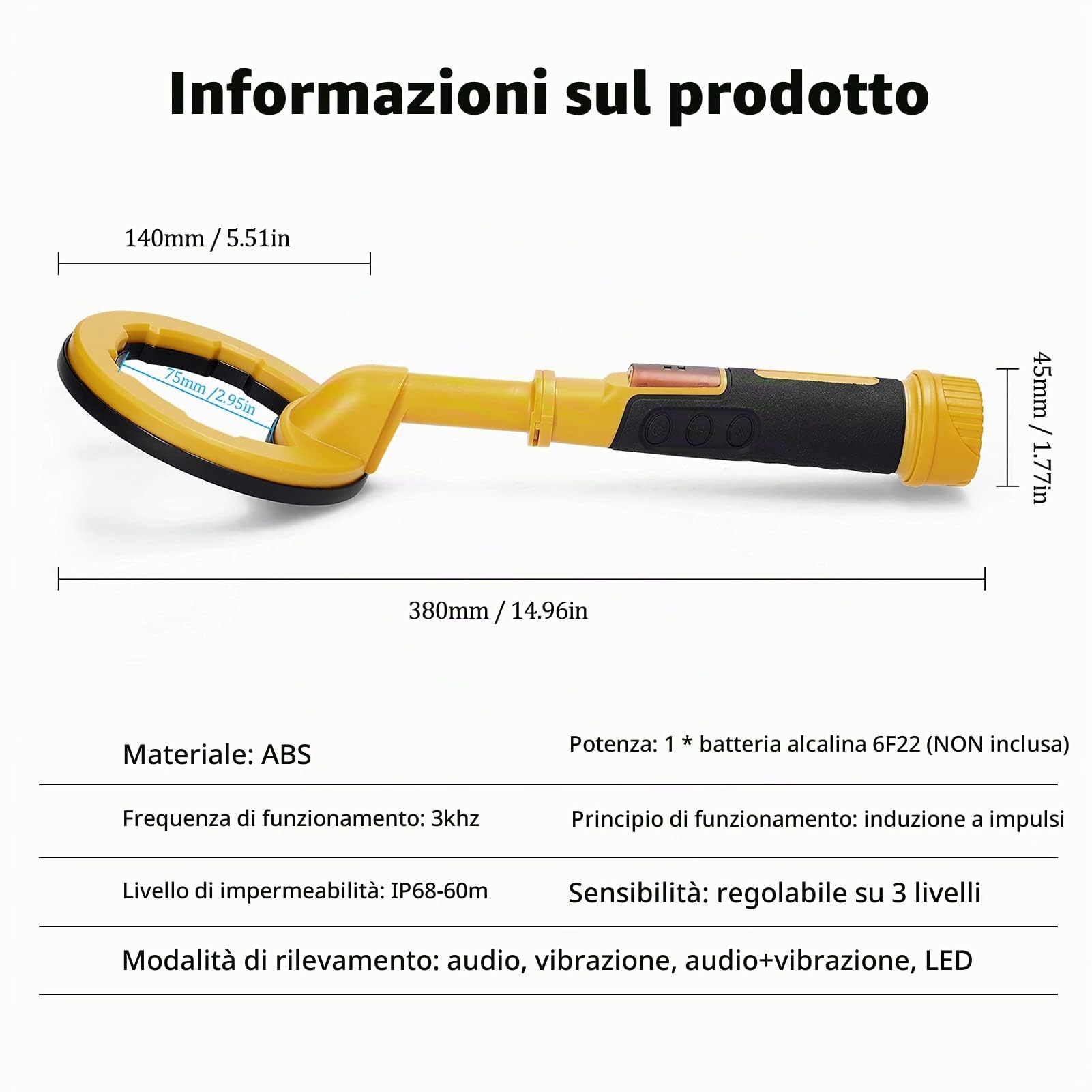 BuyWeek Metal Detector Subacqueo, 2 in 1 Rilevatore di Metalli IP68 Impermeabile Portatile Metal Detector Professionali per Bambini Adulti