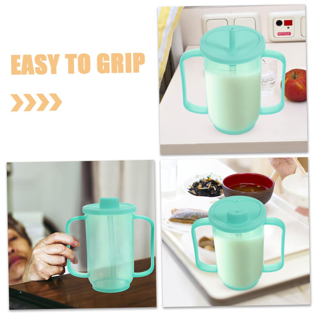 FRCOLOR Set 2 Tazze per Anziani 350ml, Design Ergonomico, Bicchieri Antigoccia e Versatili per Assistenza Anziani e Pazienti Letto