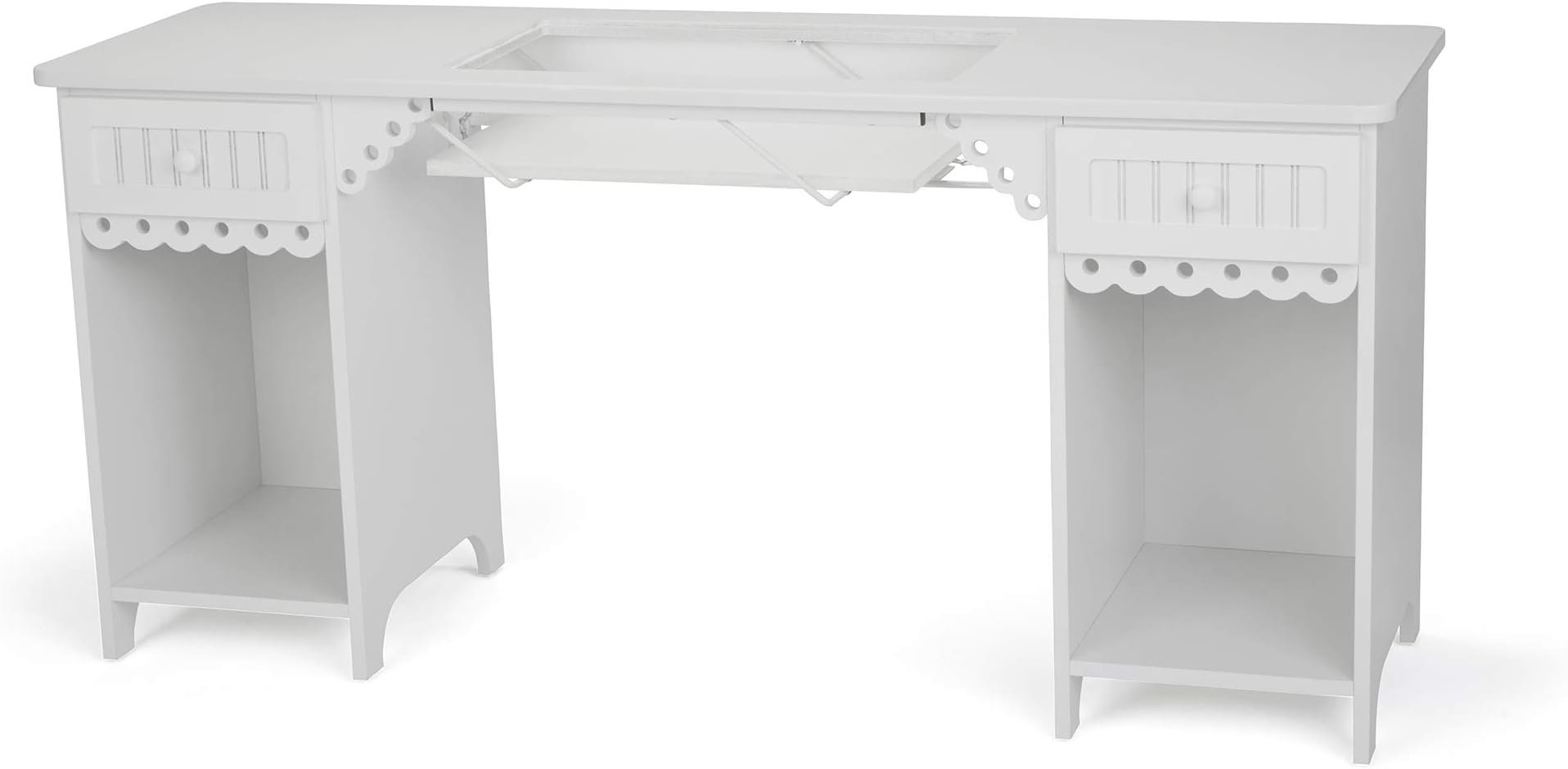 Arrow 1001 Olivia Sewing, Cutting, Quilting, and Crafting Sewing Cabinet with Storage and Lift, Crisp White Finish