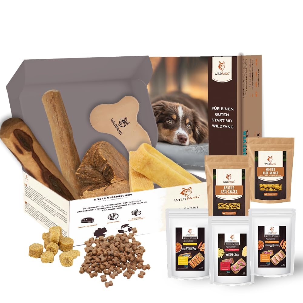 Welpen Paket XXL Willkommen Liebling Welpe - kleine Hunde | Starterset für Welpen, getreidefreie Snacks, Käsesnacks, Lederknochen, Kaustab aus Olivenholz, Kaffeeholz, Yak Cheese, Kauwurzel