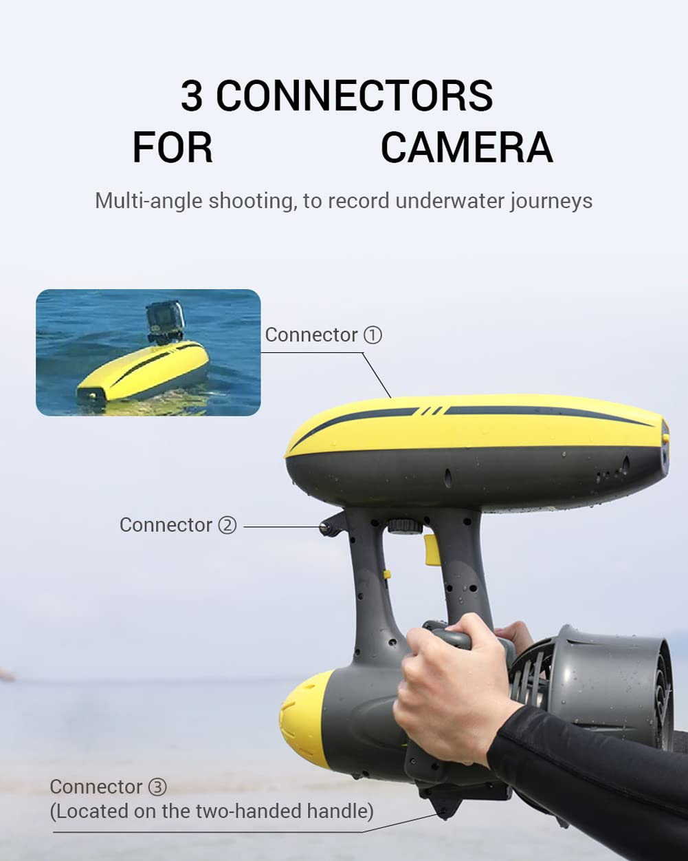 Propulsore Subacqueo, Scooter Subacqueo con 3 Supporti per Fotocamera, Jet Scooter Subacqueo per Immersioni Snorkeling Avventure Attrezzatura da Piscina per Sport Acquatici Immersioni e