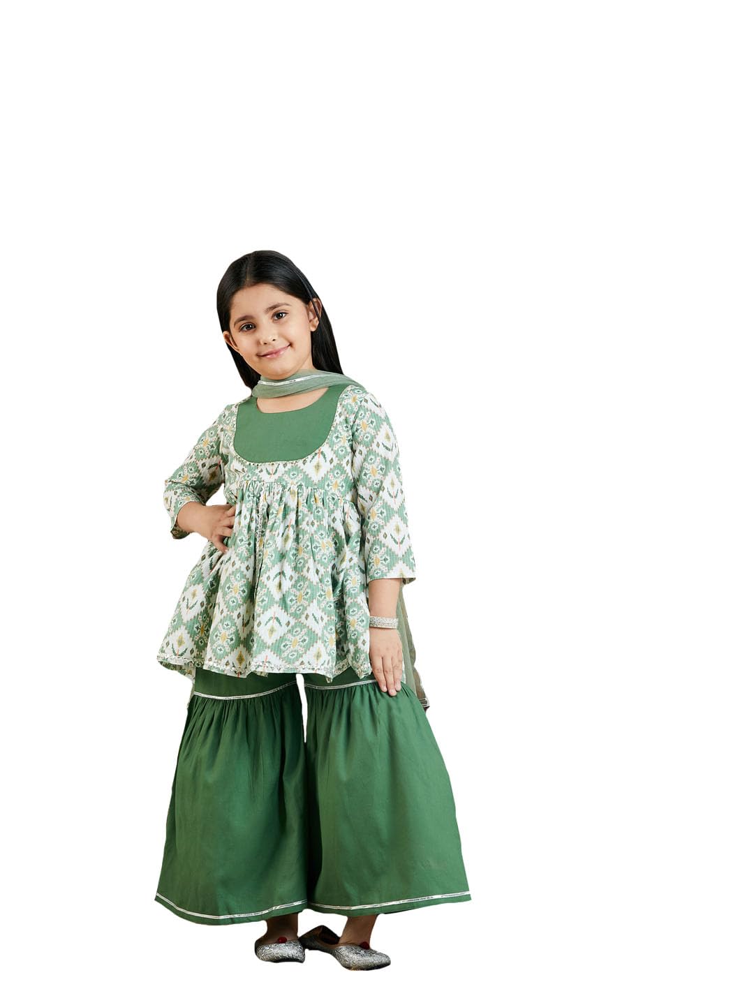 VASTRAMAY Conjunto de pantalones Kurta verde para niña (GL)