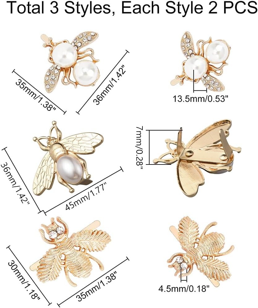 WADORN 6 Set 3 Styles Bee Decorative Buckle Clips for Clothing Bags image 2