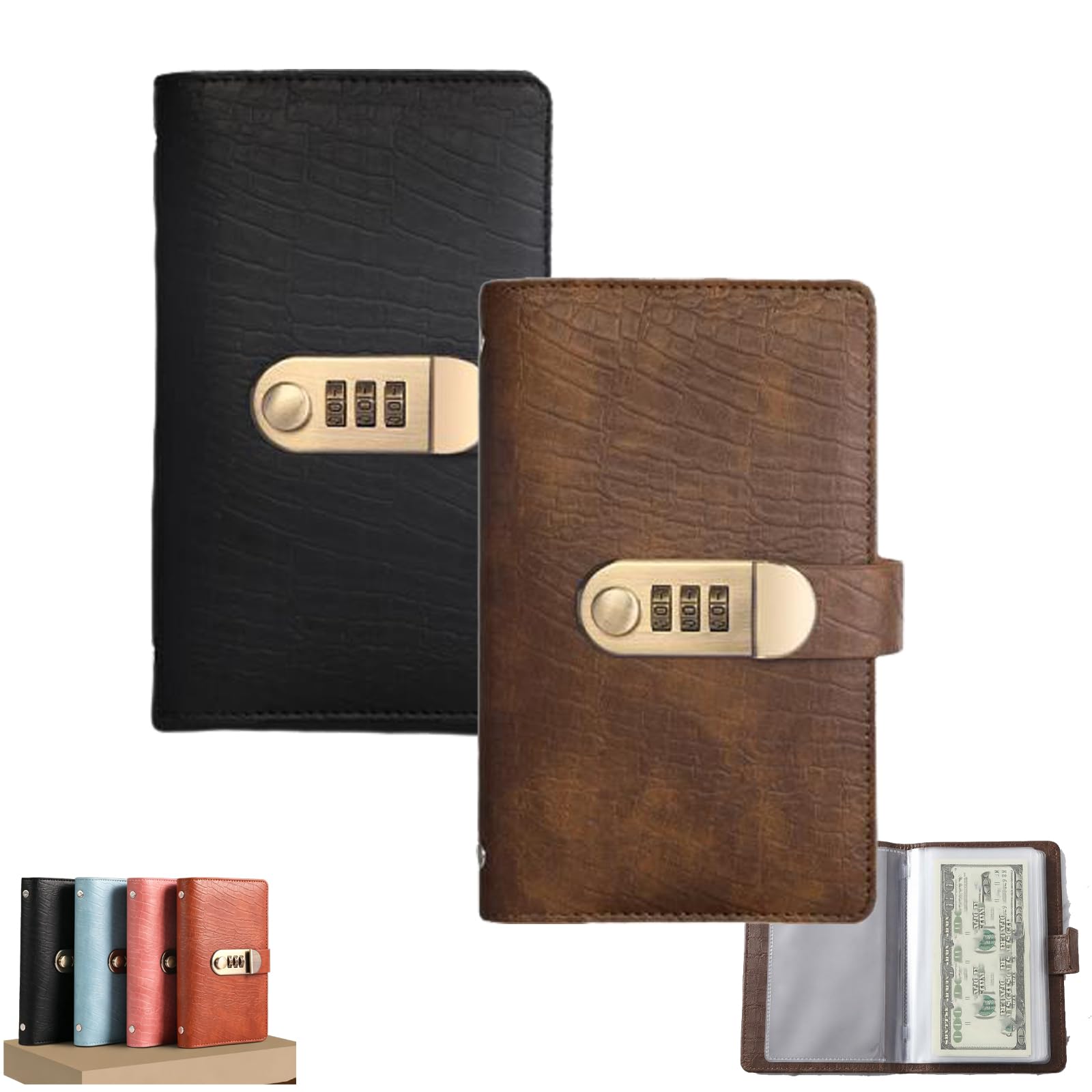 100-Page Lockable Savings Book, Locking Banknote Collection Booklet (2pcs-b)