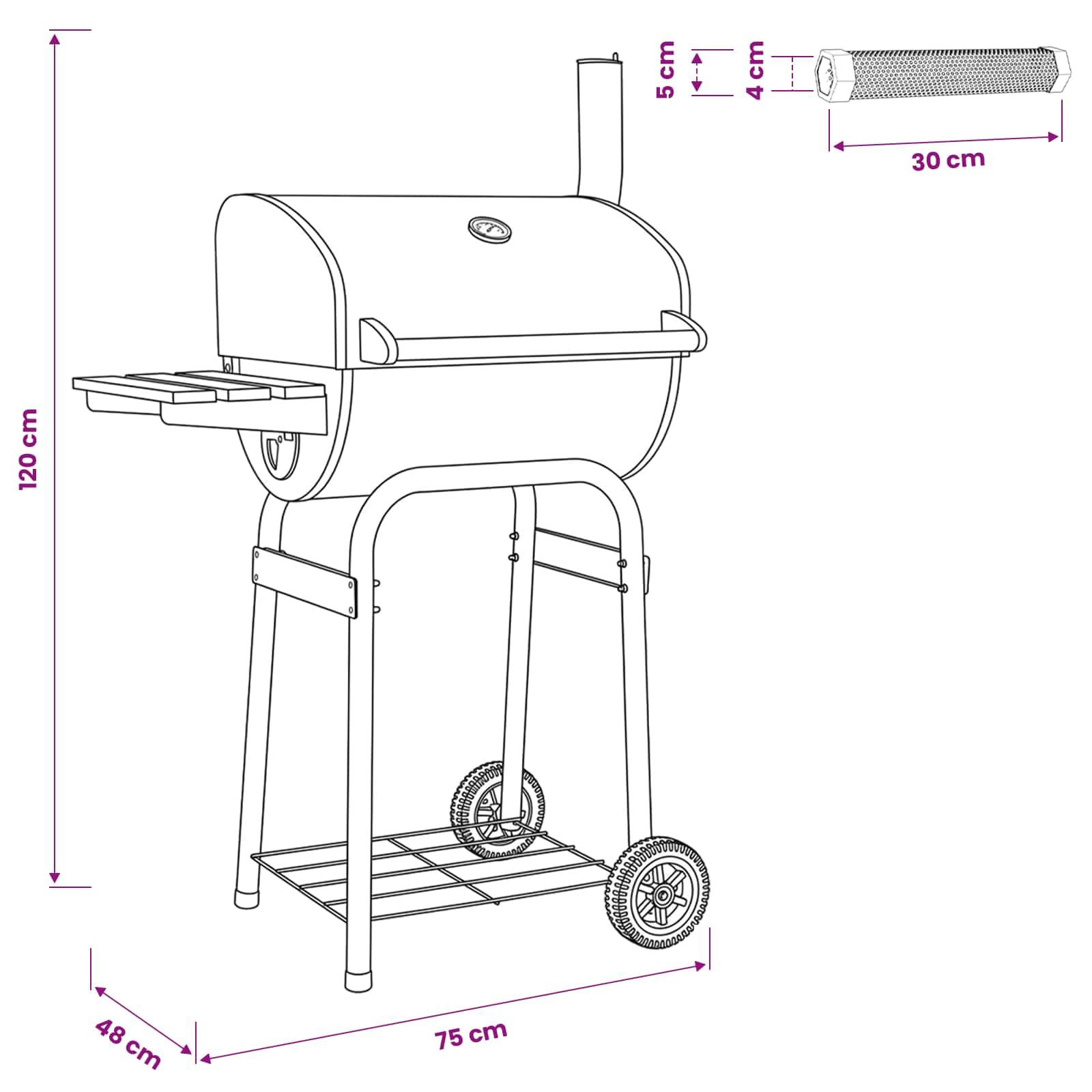 Grill węglowy 75 x 48 x 120 cm srebrny