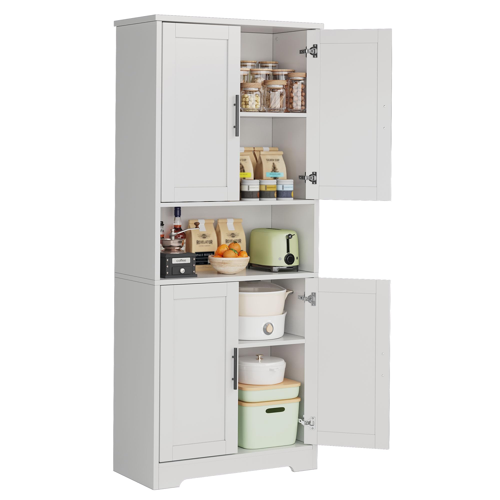 70“ Tall Kitchen Pantry Cabinet,Modern Kitchen Hutch with Microwave Stand &amp; Adjustable Shelves,Ideal for Dining Room, Bathroom, Laundry Room - Modern and Functional Design.White.