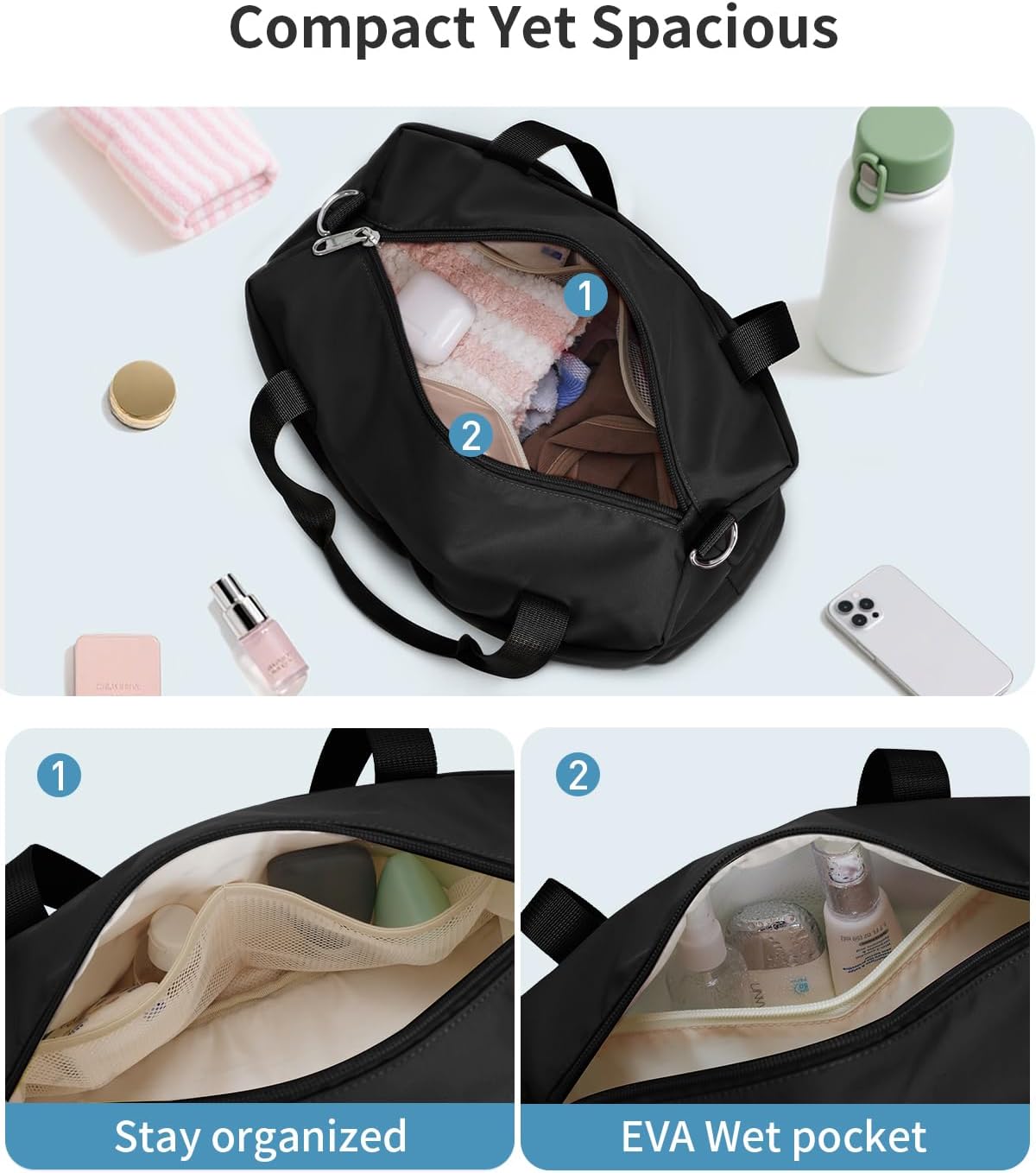 Ceneda Small Gym Bag for Women, 12 inch Mini Gym Bag with Wet Pocket, Lightweight Tote for Gym, Sport, Workout - Black - Image 4