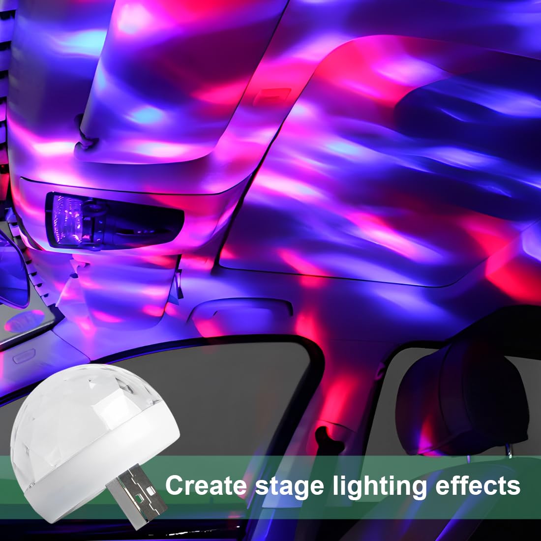 WUSJCOF 3 Piezas USB Mini Luz de Bola de Discoteca, Luz de Fiesta DJ con 3 Adaptadores, 4W Bola de Discoteca Activada por Sonido para Todas las Fiestas y Decoración Interior de Coches